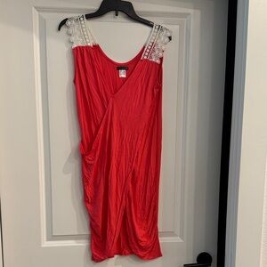 VENUS Red Asymmetrical Coverup with Lace Straps